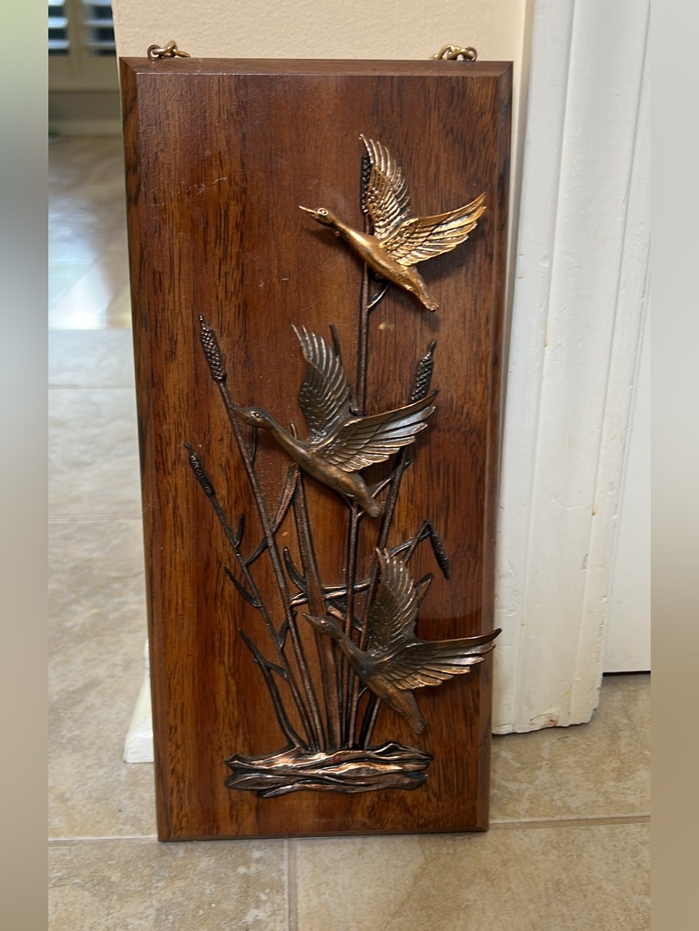 Vintage cottagecore decorative wood/brass wall plaque